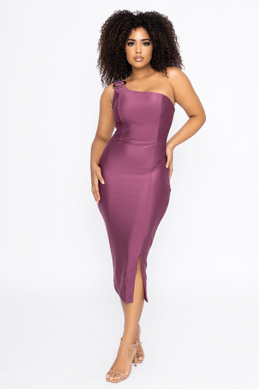 Vestido Midi Tubinho Nula Manga Detalhe Argola Recorte Prada Amanda Uva